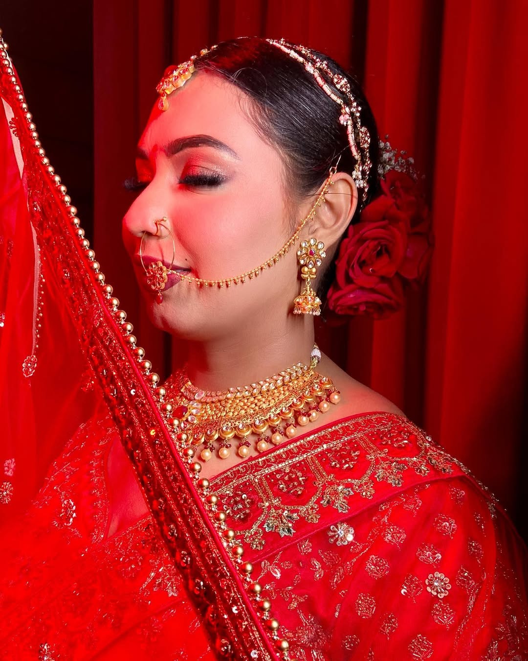 Minimalist glass skin bridal makeup Delhi by Ritika Verma — dewy base, feathered brows, glossy lip, modern Indian bride