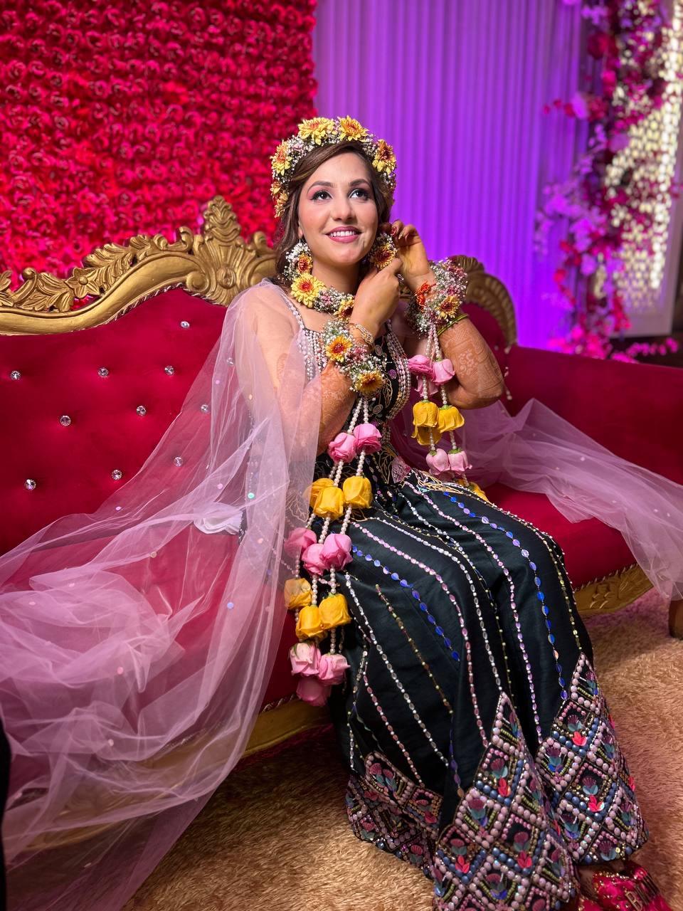 Bold engagement makeup look with defined brows and statement lip color by Ritika Verma Delhi NCR